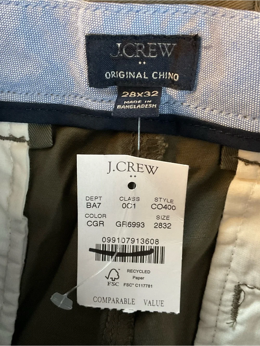 J.Crew Straight-fit original chino pant Catskill Green Men’s 28x32 NWT Office